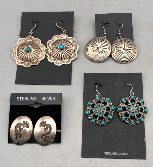 Four Pairs of Stupendous Sterling Silver Earrings