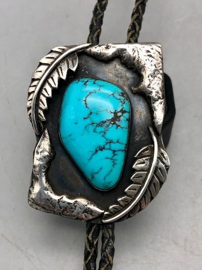 Vintage Turquoise and Heavy Silver Bolo Tie