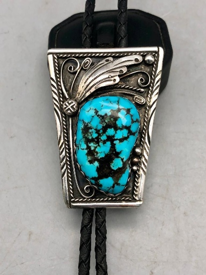 Great Turquoise and Sterling Silver Bolo Tie