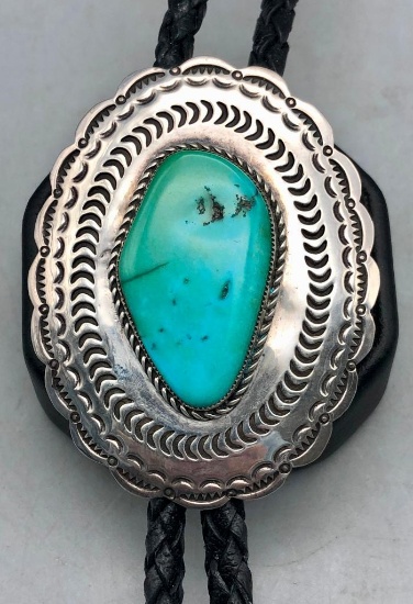 Turquoise and Sterling Silver Bolo by Leonard Paquin