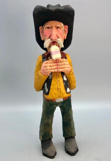 Whimsical Cowboy Wood Carving Statue- J. White Eagle