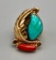 Gorgeous Gold Turquoise And Coral Ring