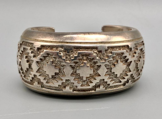Heavy Duty Sterling Silver Bracelet with Rug Pattern