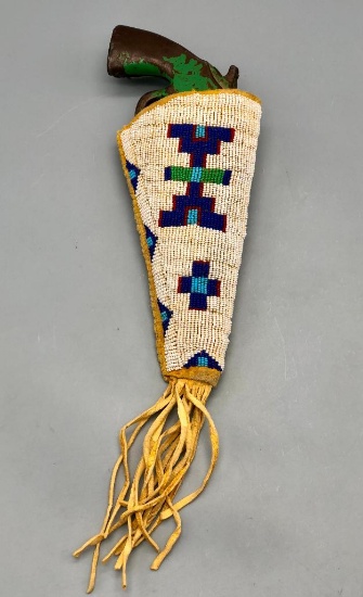 Beaded Holster with Metal Toy Gun