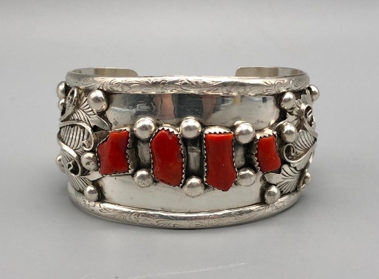 Sterling Silver and Coral Bracelet