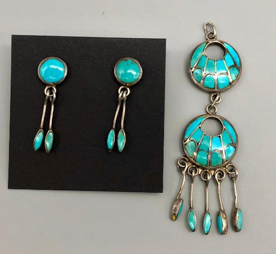 Zuni Earrings and Converted Pendant