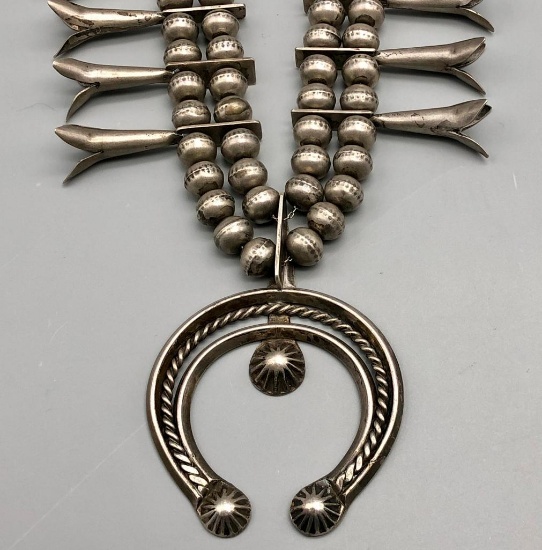 Wonderful Vintage Sterling Silver Squash Blossom Necklace