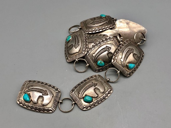 Bear Themed Sterling Silver and Turquoise Concho Belt