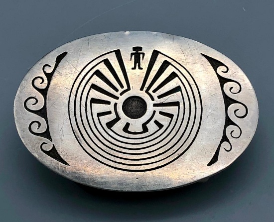 Hopi Overlay Man in the Maze Belt Buckle