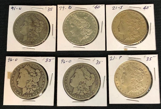 Group of Six Morgan Dollars