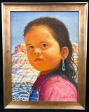 Original Oil Painting of a Small Girl by Jimmy Abeita