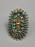 Gorgeous Gold Zuni Needle Point Turquoise Ring