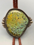 Huge Green Turquoise and Sterling Silver Bolo Tie