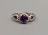 14k White Gold , Diamond, Amethyst Ring