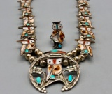 Zuni Owl Inlay Necklace and Ring Set