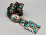 Beautiful Vintage Turquoise and Sterling Silver Concho Belt