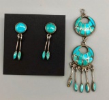 Zuni Earrings and Converted Pendant