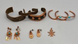 Group of Five Copper Bracelets, Turquoise Earrings, Etc.