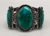 1930s Era Gem Grade Chrysocolla and Sterling Silver Bracelet