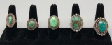 Group of Five Vintage Turquoise Rings