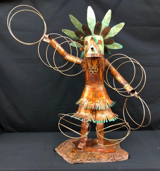 Copper Hoop Dancer Statue With Marble Base