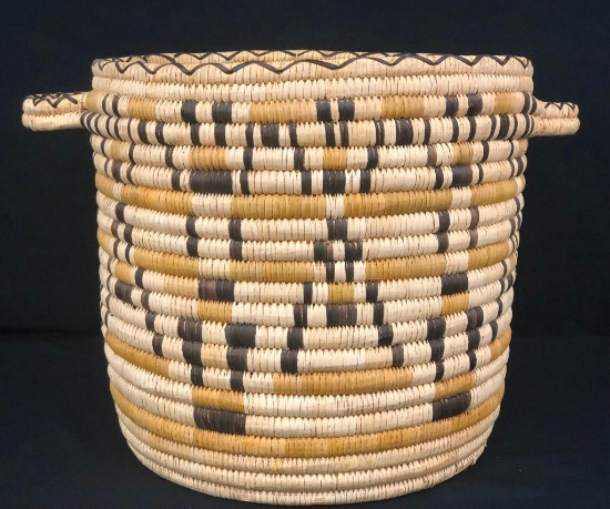Large! Native American, Tohono O'Odham Polychrome Basket With Butterfly Designs