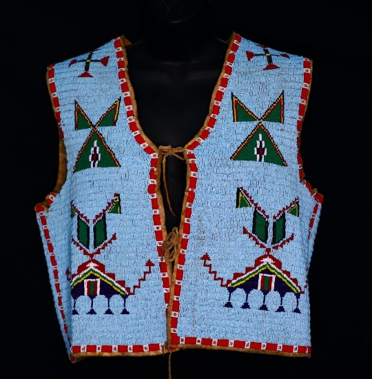 A Collectible Plains Native American Antique Fully Beaded Man's Vest