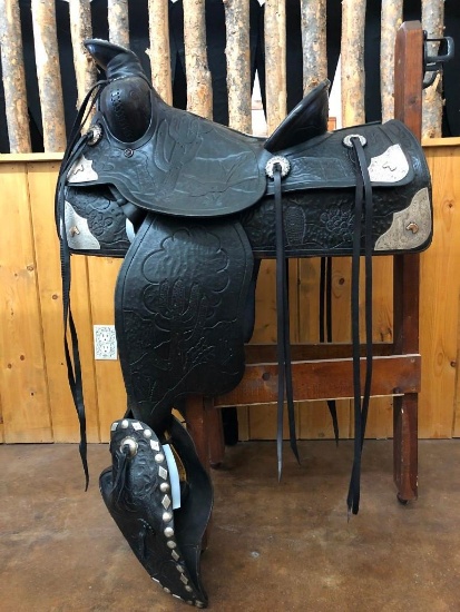 Fancy Keyston Bros. Saddle With Desert Themed Carving and Silver & Gold Accents