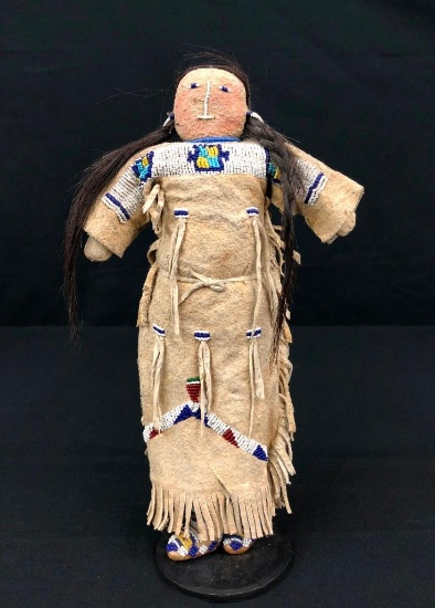 Circa Early 1900s Sioux Handmade Beaded Doll With Stand