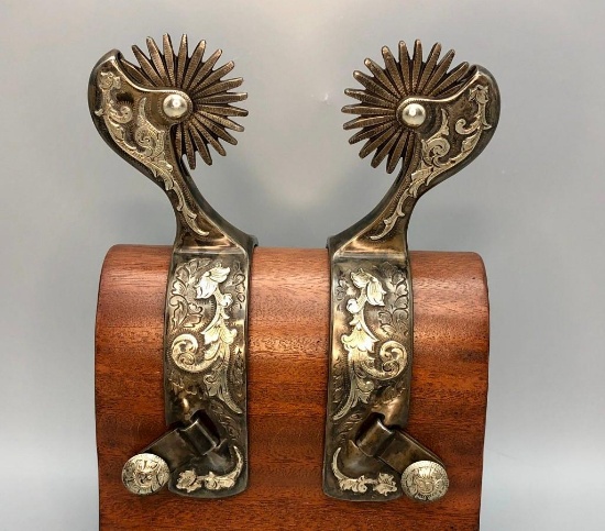 A Super Fancy set of Silver Engraved Spurs by Gary Wiggins