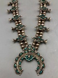 Tantalizing Zuni Turquoise Needlepoint Squash Blossom Necklace