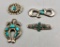 Group of Four Vintage Sterling Silver and Turquoise Pins
