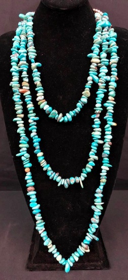 Long and Alluring Three Strand Turquoise Necklace