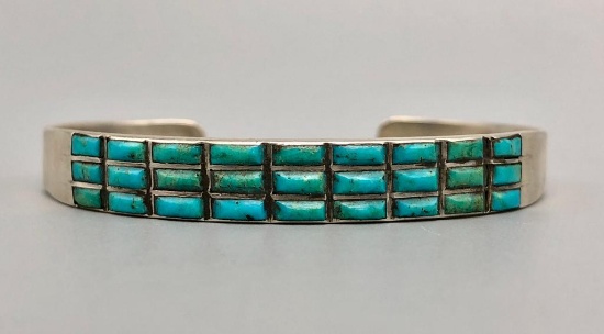 Dainty Vintage Three Row Turquoise Inlay Bracelet