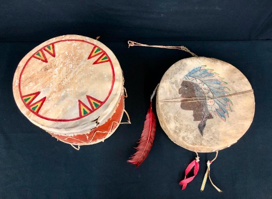 Two Hand Painted Plains Drums