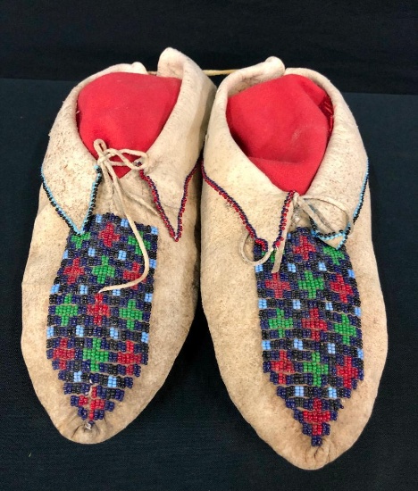 A Pair of Kickapoo Beaded Moccasins