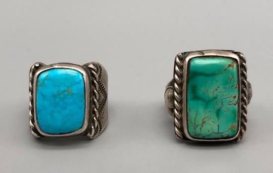 Two Mid Century Turquoise Rings