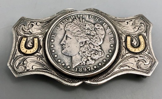 Vintage Sterling Silver, Gold and Morgan Dollar Buckle
