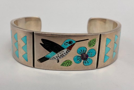 Zuni Hummingbird Inlay Bracelet by Award Winning Artist