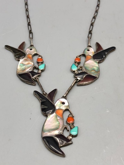 Edward Leekity Hummingbird Inlay Necklace