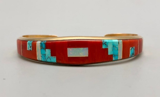 Wonderful Wayne Muskett 14k Gold Inlay Bracelet