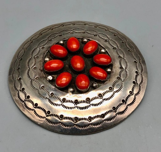 Coral and Sterling Silver Pendant