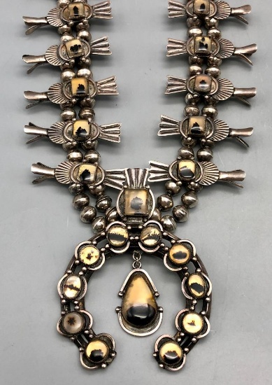 Montana Agate Squash Blossom Necklace