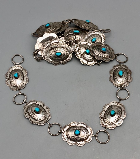 Lovely Link Concho Belt with Turquoise and Sterling Silver