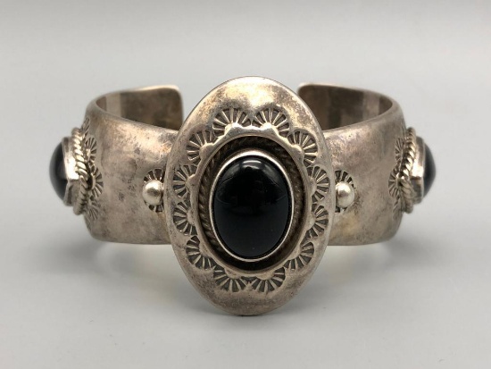Unique Sterling Silver and Onyx Bracelet