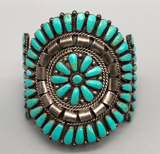 Vintage Turquoise and Sterling Silver Cluster Bracelet