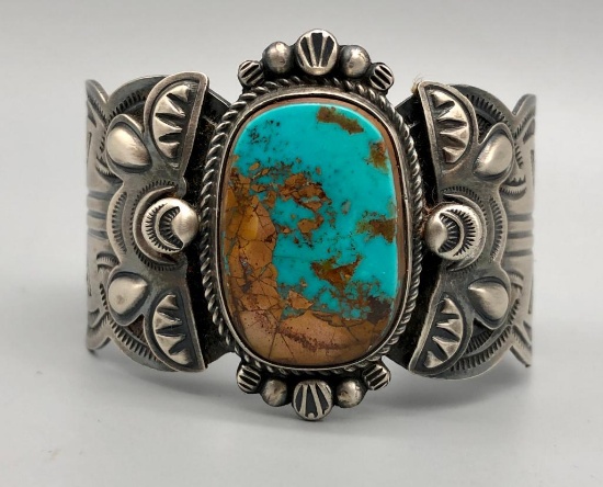 Retro Style Turquoise and Sterling Silver Bracelet by Dean Sandoval Jr
