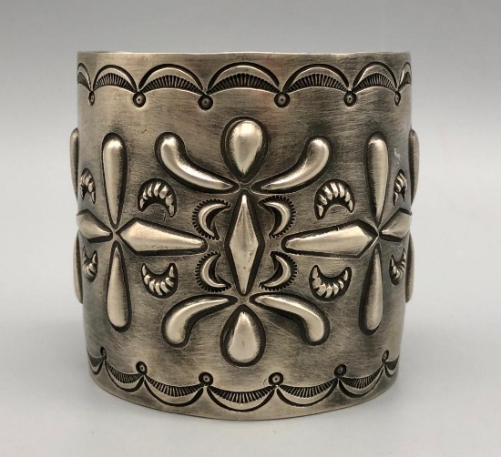 Large Sterling Silver Bracelet with Repousse Work