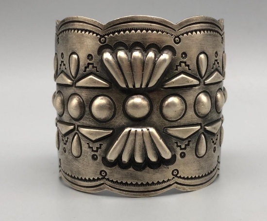 Large Sterling Silver Bracelet with Repousse Work