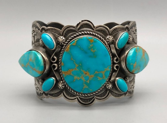 Breathtaking Turquoise and Sterling Silver Bracelet by Dean Sandoval Jr.